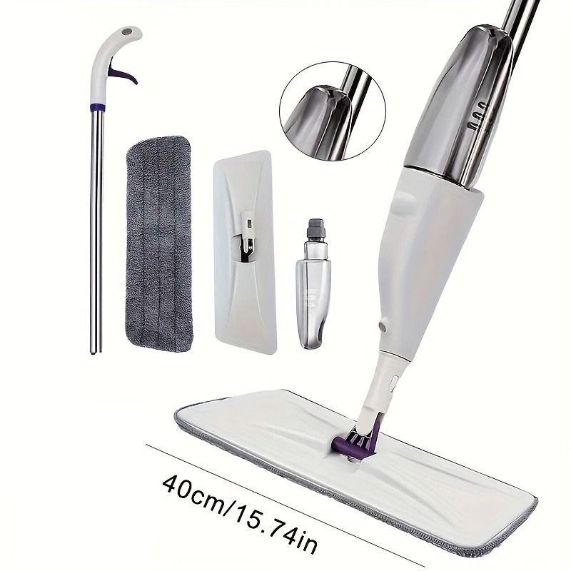 Dry & Wet Use Stainless Steel Spray Mop – Large mop + 1 fiber pad , Ultra-Fine Fiber Pad, Three-Layer Dust Lock, Detachable Cloth, Flat Mop for Home & Commercial Cleaning – No-Hand Wash, Water Mist Mop