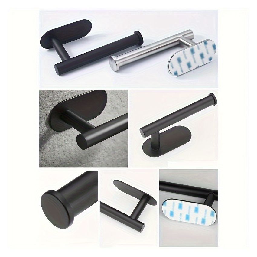 Self-Adhesive Toilet Paper Holder – Black Stainless Steel, Wall-Mounted Without Drilling, Rustproof Bathroom Tissue Holder for Toilet, Kitchen & Shower Towel Storage