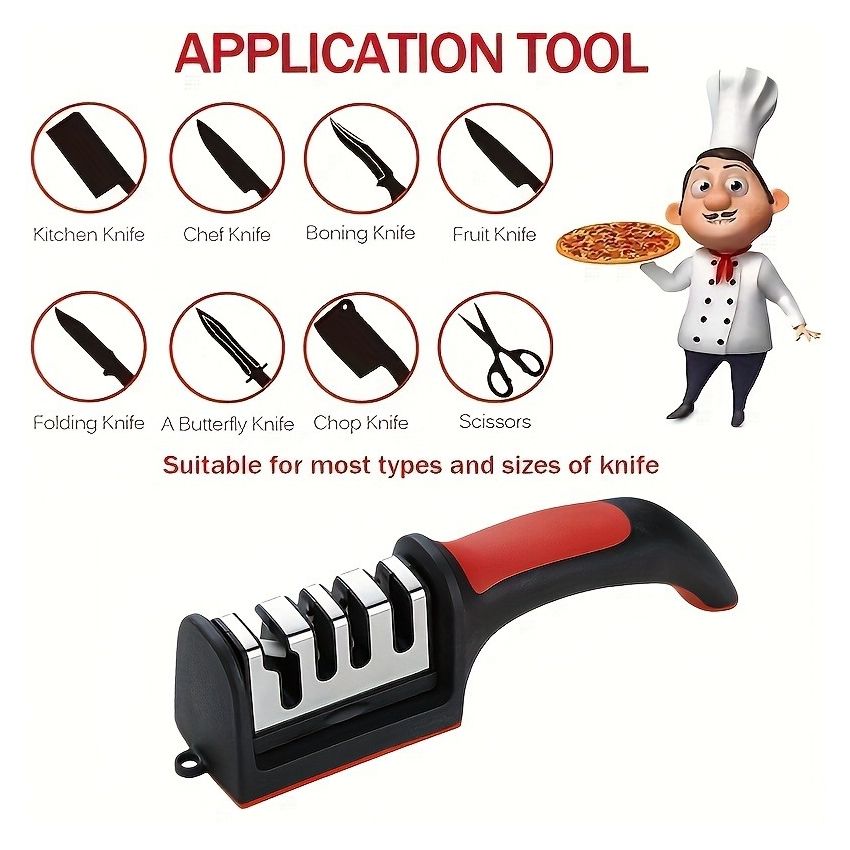 4-in-1 Professional Knife Sharpener – Tungsten Steel, ABS & Ceramic Sharpening Stones – 4-Stage Sharpener for Kitchen Knives, Ergonomic Handle, Easy to Hang – Durable Kitchen Tool 