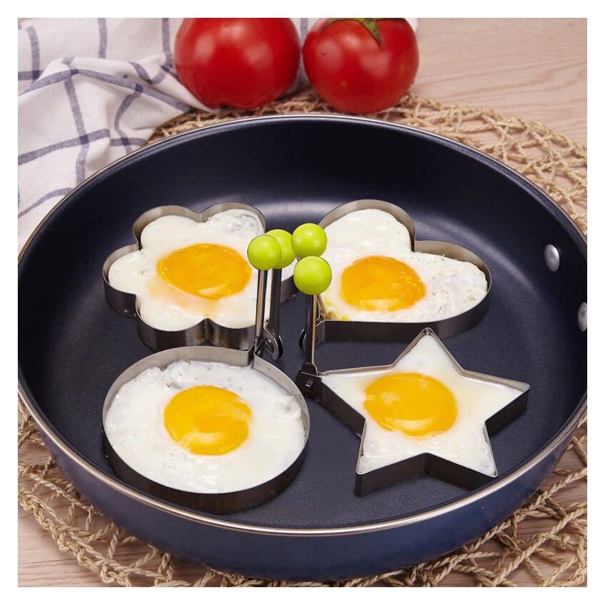 4 PCS Egg Mold Set – Stainless Steel Egg Ring Molds for Cooking, Creative Kawaii Fried Egg & Pancake Shaper, Nonstick Breakfast Rings, Kitchen Accessories for Eggs, Bread & Pancakes