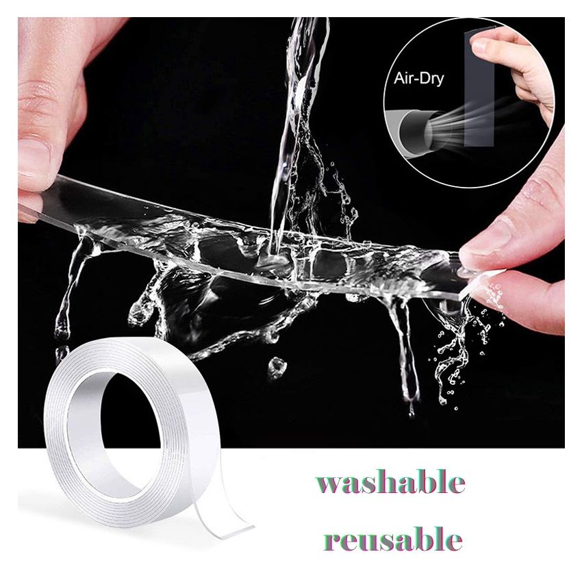 Double Sided Adhesive Tape – Washable & Reusable Transparent Nano Gel Tape | Strong Multipurpose Mounting Tape for Kitchen, Bathroom, Home, and Office