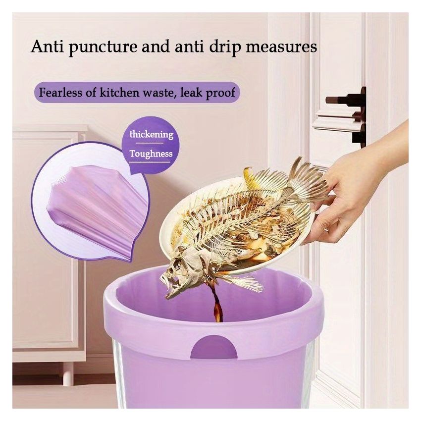 Roll of 100/50 Drawstring Purple Trash Bags – Heavy-Duty, Leak-Proof Garbage Bags for Kitchen, Bathroom, Bedroom & Living Room – Tear-Resistant Plastic Waste Bags for Home Use