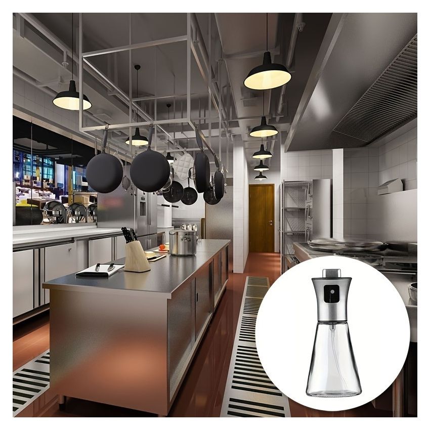 Stainless Steel & Glass Oil Spray Bottle 200ML– BPA-Free, Pressurized Sprayer for Cooking, Grilling & BBQ – Olive Oil Dispenser, Sleek Triangular Design – Eid Gift – Large Capacity