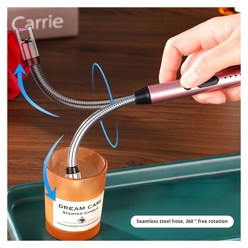 Candle Lighter USB Rechargeable Arc Plasma Igniter, Electric Long Match with LED Battery Display, 360° Flexible Neck, Windproof Flameless for Candles, BBQ, Camping, Gas Stove