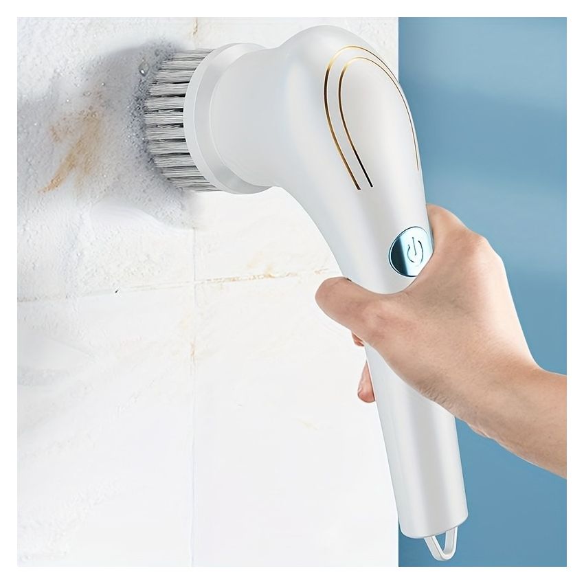 Cordless Electric Rotary Scrubber with 5 Replaceable Brush Heads – Handheld, USB Rechargeable Cleaning Tool for Bathroom, Kitchen, Tile & Floor
