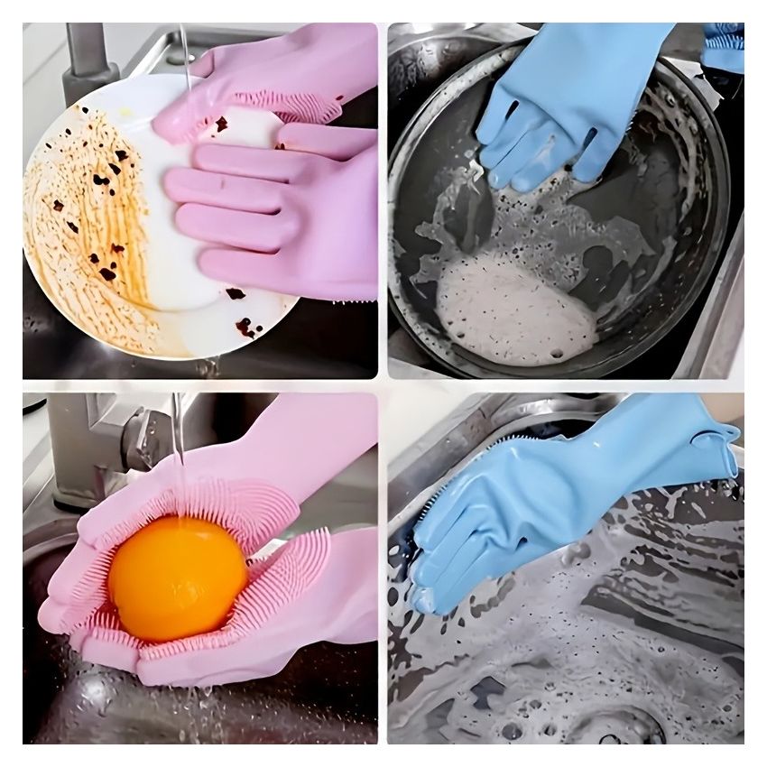 Pair of Reusable Silicone Cleaning Gloves – Waterproof, Heat-Resistant & Durable for Kitchen, Dishwashing, Pet Bathing, Car Washing – PVC-Free Household Gloves