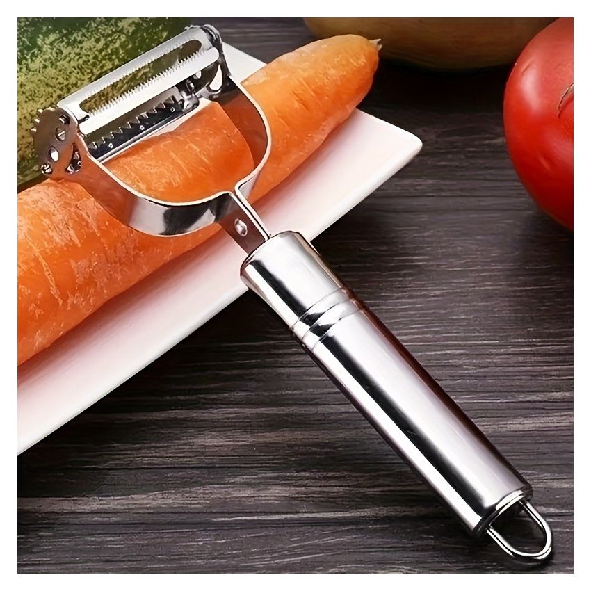 Stainless Steel Multi-Functional Vegetable Peeler & Slicer – Sharp Blade Manual Kitchen Tool for Potatoes, Carrots, Fruits – Ergonomic Handle, Grater, Chopper, Durable