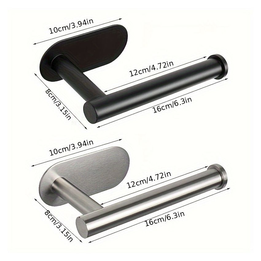 Self-Adhesive Toilet Paper Holder – Black Stainless Steel, Wall-Mounted Without Drilling, Rustproof Bathroom Tissue Holder for Toilet, Kitchen & Shower Towel Storage