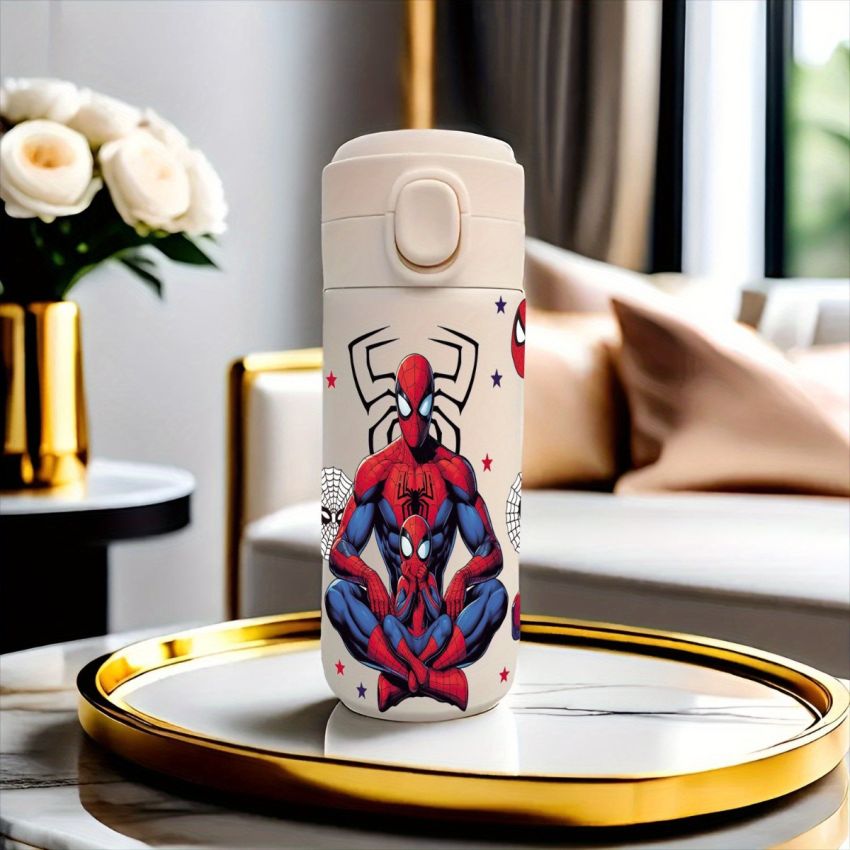 Marvel Spider-Man Stainless Steel Insulated Water Bottle 14.2oz – Leak-Proof Lock Lid, BPA-Free, Superhero Design for School, Office, Fitness & Outdoor – Durable Travel Flask for Men & Women