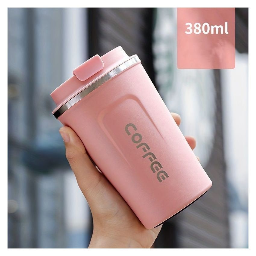 Stainless Steel Insulated Coffee Travel Mug 380ml– 304 Vacuum Double-Layer Cup, Leak-Proof Lockable Lid, Keeps Drinks Hot & Cold, Matte Finish, Portable for Car, Office & Outdoor Use