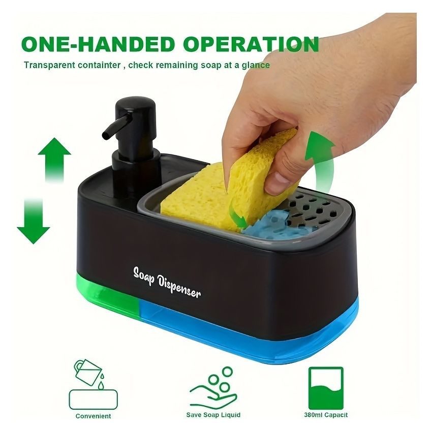4-in-1 Dish Soap Dispenser Set with Sponge Holder – Leakproof, Battery-Free, Perfect Pump, Plastic Kitchen & Bathroom Soap Dispenser – Christmas/Halloween Gift Idea