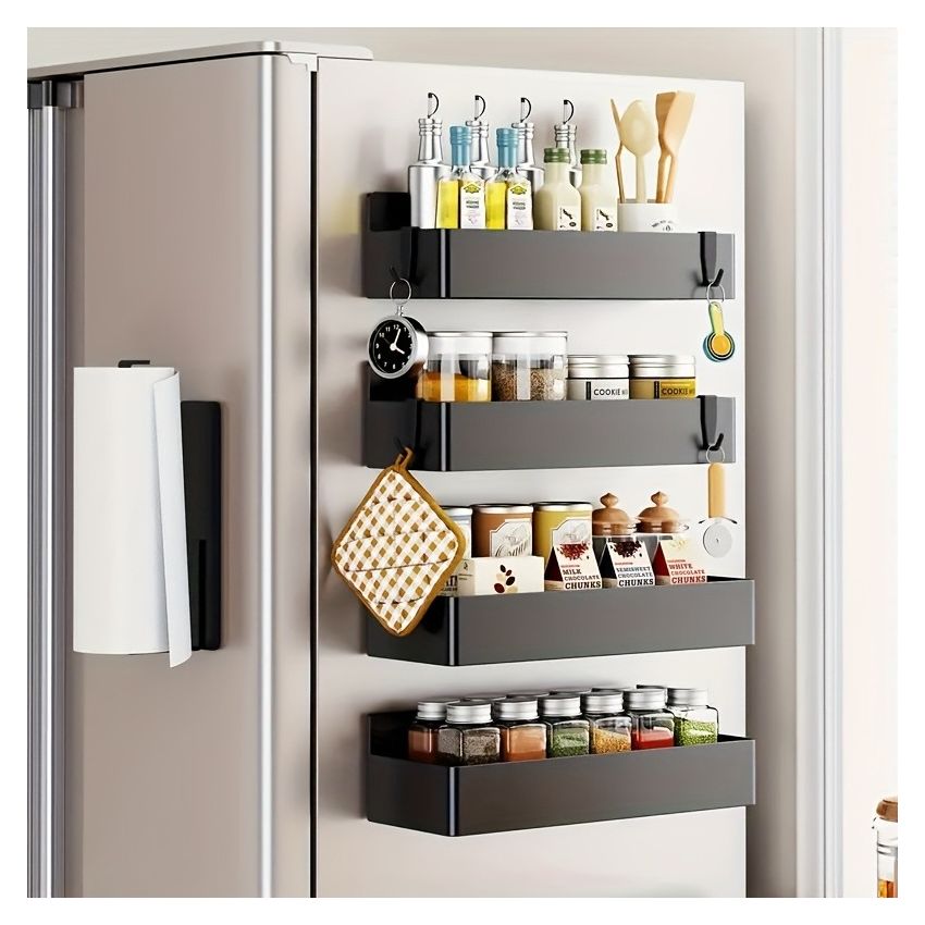 2-Pack Large Magnetic Plastic Storage Baskets – Space-Saving Kitchen Organizer for Fridge, Microwave, Washing Machine (No-Drill)