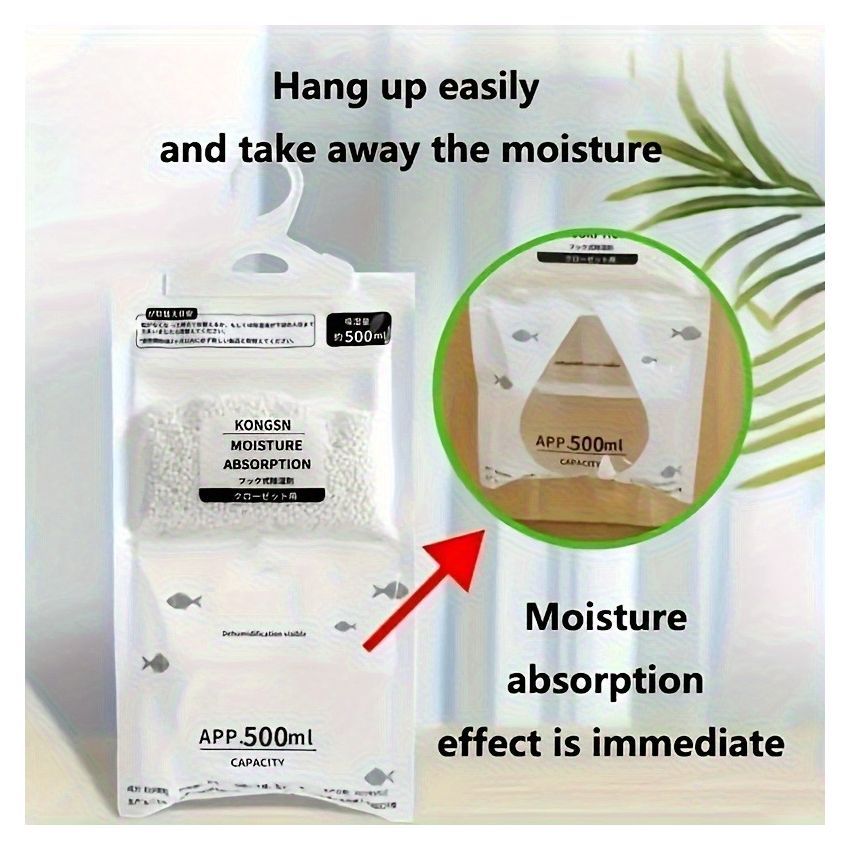 Hanging Moisture Absorbing Bags – 56.43oz Dehumidifier for Closet, Bedroom & Bathroom | No-Electric Humidity Absorber for Clothes & Wardrobe – Pack of 5 Large Desiccant Bags
