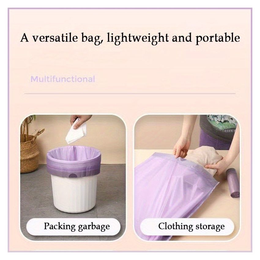 Roll of 100/50 Drawstring Purple Trash Bags – Heavy-Duty, Leak-Proof Garbage Bags for Kitchen, Bathroom, Bedroom & Living Room – Tear-Resistant Plastic Waste Bags for Home Use