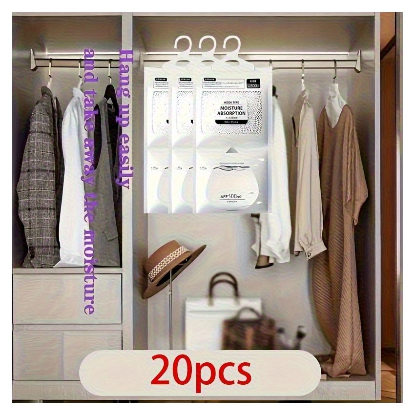 Hanging Moisture Absorbing Bags – 56.43oz Dehumidifier for Closet, Bedroom & Bathroom | No-Electric Humidity Absorber for Clothes & Wardrobe – Pack of 5 Large Desiccant Bags