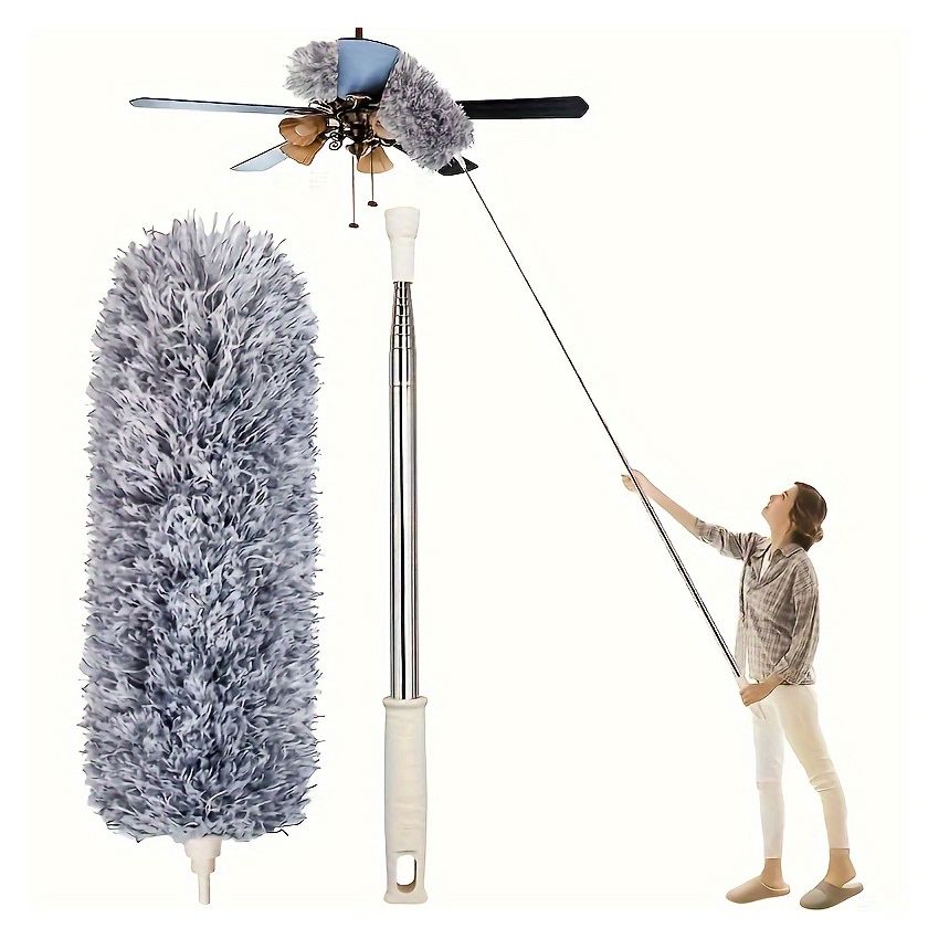 Retractable Dusting Brush with Bendable Head – Heavy-Duty Extendable Pole, Adjustable Bristles for Ceiling Fans, High Ceilings, Furniture, Cars & Tight Corners – Manual Cleaning Tool