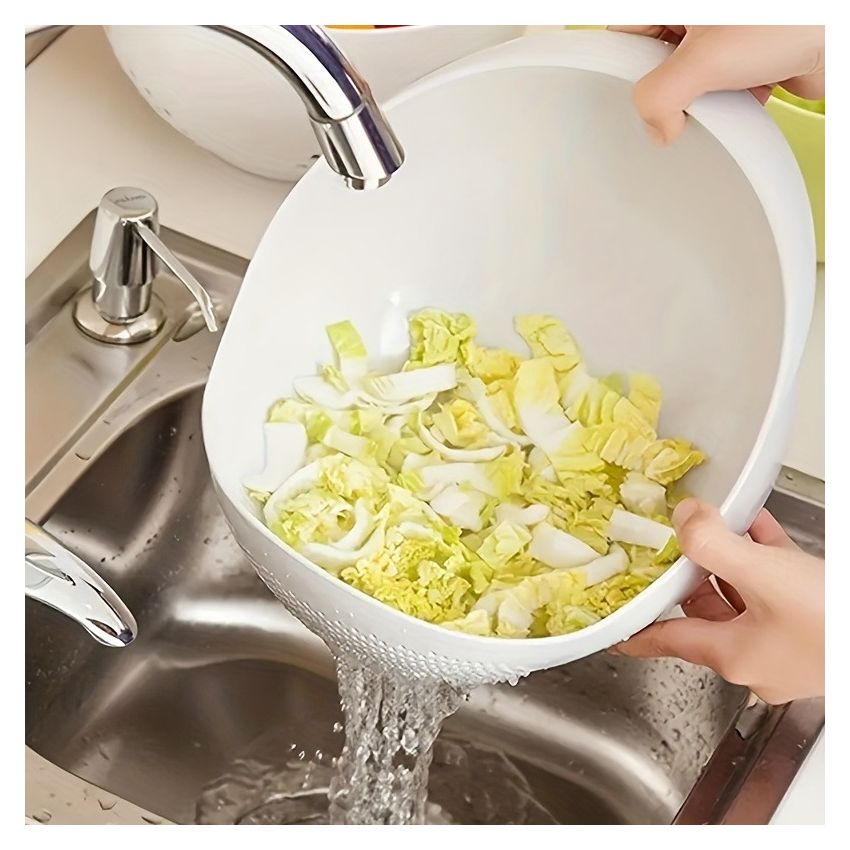 Versatile Plastic Bowl with Strainer – Multi-Functional Kitchenware for Washing Rice, Fruits & Vegetables – Durable, Easy to Use, No Power Required – Dormitory & Home Essentials