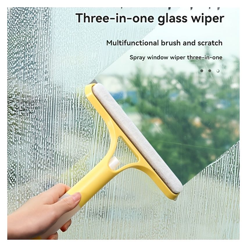 3-In-1 Multi-Functional Glass Cleaning Tool with Built-In Sprinkler – Streak-Free PP Plastic Window, Mirror & Surface Scraper for Kitchen, Bathroom, Bedroom & Living Room – Easy Grip & Durable