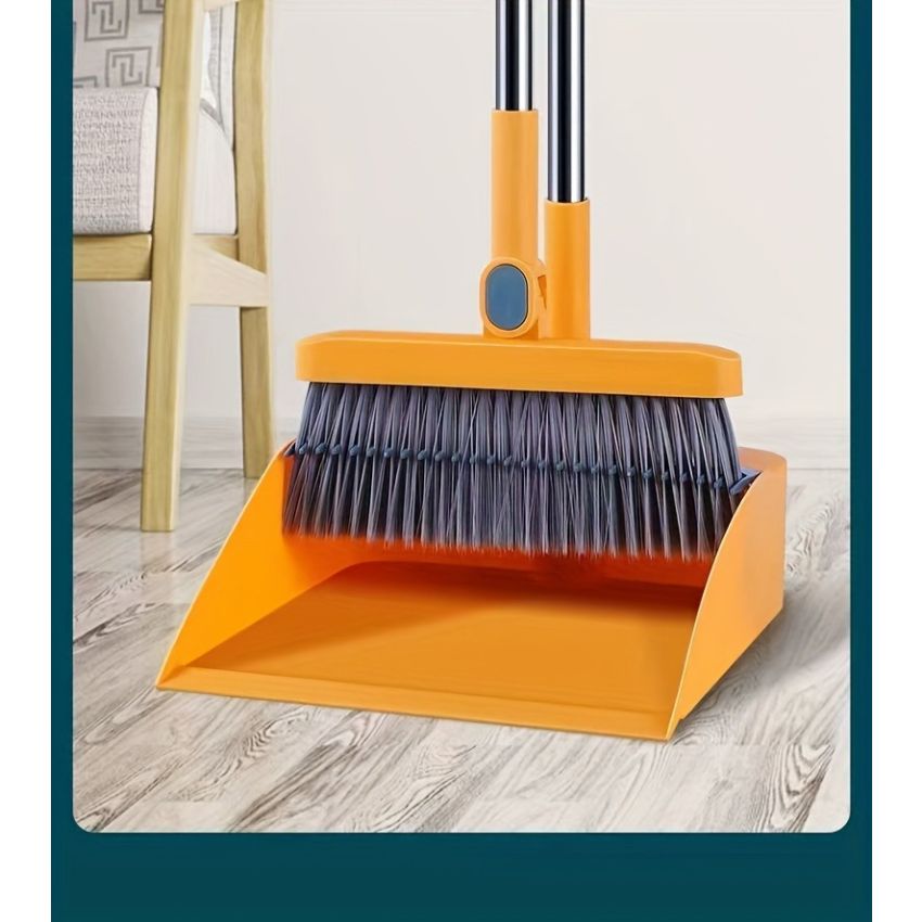 Household Broom and Dustpan Set with Long Handle – Rotatable Broom with Comb Teeth for Easy Floor Sweeping – Cleaning Supplies for Home, Kitchen, Room, Office