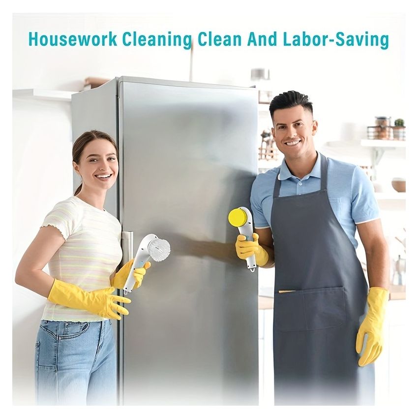 Cordless Electric Rotary Scrubber with 5 Replaceable Brush Heads – Handheld, USB Rechargeable Cleaning Tool for Bathroom, Kitchen, Tile & Floor