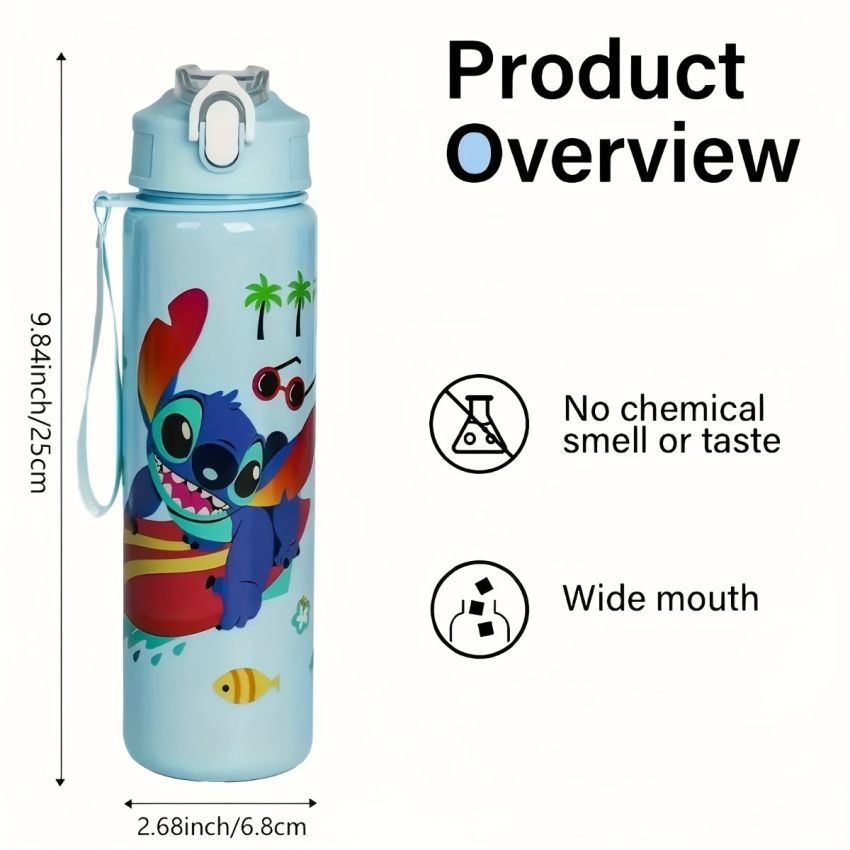 Disney KLM Cartoon Transparent Sports Water Bottle 800ML – Leakproof Pop-Up Lid, Lightweight Rectangle Bottle for Gym, Fitness, Running & Outdoor Hydration – Fun & Durable Gift