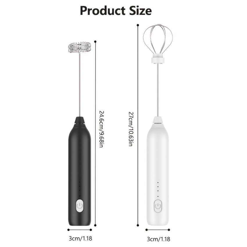 3-Speed Electric Milk Frother with Stainless Steel Whisk & Stand – USB Rechargeable 500mAh Battery, Portable Milk Frother for Coffee, Latte Art, Smoothies & Shakes