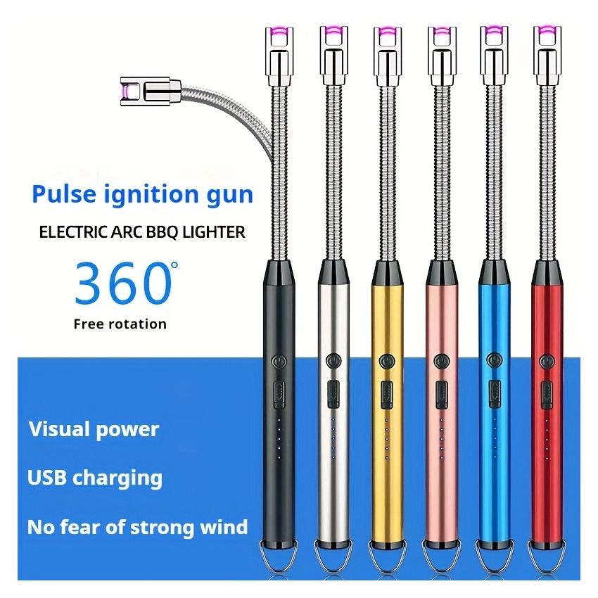 Candle Lighter USB Rechargeable Arc Plasma Igniter, Electric Long Match with LED Battery Display, 360° Flexible Neck, Windproof Flameless for Candles, BBQ, Camping, Gas Stove