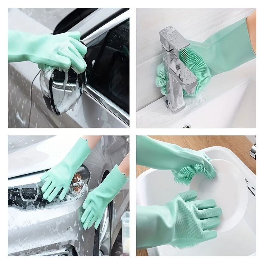 Pair of Reusable Silicone Cleaning Gloves – Waterproof, Heat-Resistant & Durable for Kitchen, Dishwashing, Pet Bathing, Car Washing – PVC-Free Household Gloves
