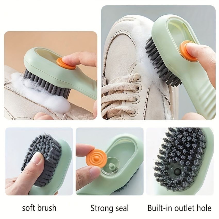 Automatic Liquid Soap Dispenser Cleaning Brush – Kitchen, Laundry & Bathroom Scrubber – Multifunction Shoe & Clothes Brush – Portable, Reusable Cleaning Tool for Home & Trave