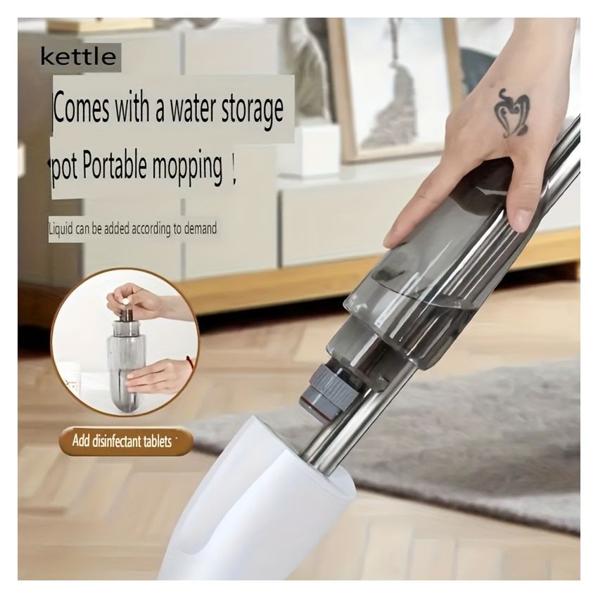 Dry & Wet Use Stainless Steel Spray Mop – Large mop + 1 fiber pad , Ultra-Fine Fiber Pad, Three-Layer Dust Lock, Detachable Cloth, Flat Mop for Home & Commercial Cleaning – No-Hand Wash, Water Mist Mop