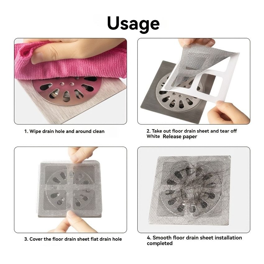 10pcs Self-Adhesive Hair Catcher Stickers for Shower, Sink & Bathroom Drains – Anti-Clog Floor Drain Covers – Disposable, Easy to Use, Anti-Insect, Plastic