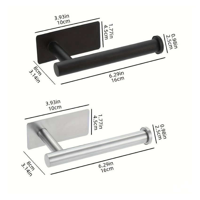 Self-Adhesive Toilet Paper Holder – Black Stainless Steel, Wall-Mounted Without Drilling, Rustproof Bathroom Tissue Holder for Toilet, Kitchen & Shower Towel Storage