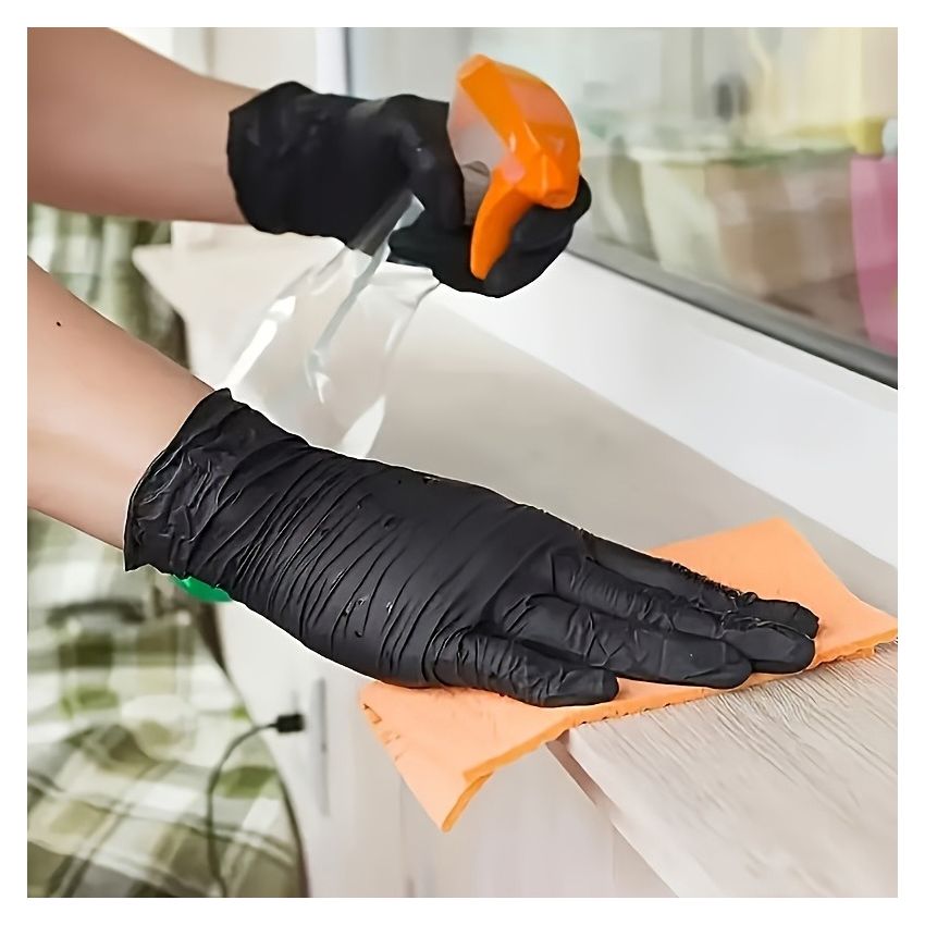 100 PCS Black Nitrile Gloves – Disposable, Latex-Free, Durable, Waterproof, Non-Slip, Food Safe – Ideal for Kitchen, Dishwashing, Cleaning, Indoor & Outdoor Use – Comfortable Fit