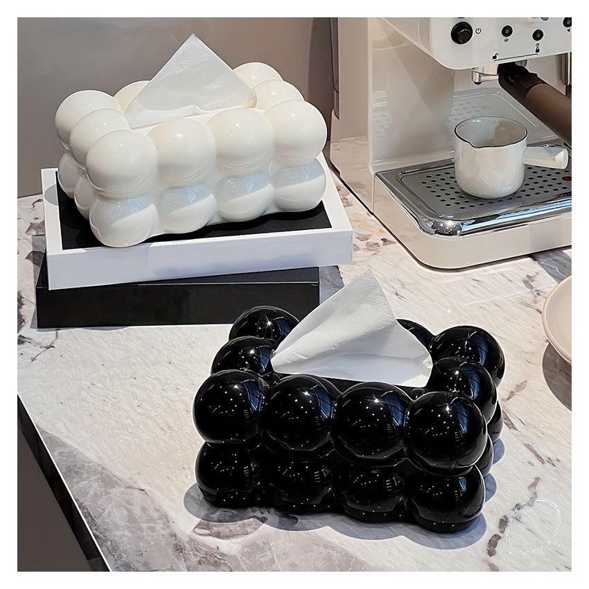 Cloud-Shaped Glossy Tissue Box – Milk White Bubble Design, Square Modern Home Decor for Living Room, Bedroom, Bathroom & Coffee Table – Durable Plastic Napkin Dispenser, Stylish & Functional