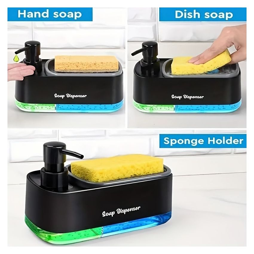4-in-1 Dish Soap Dispenser Set with Sponge Holder – Leakproof, Battery-Free, Perfect Pump, Plastic Kitchen & Bathroom Soap Dispenser – Christmas/Halloween Gift Idea