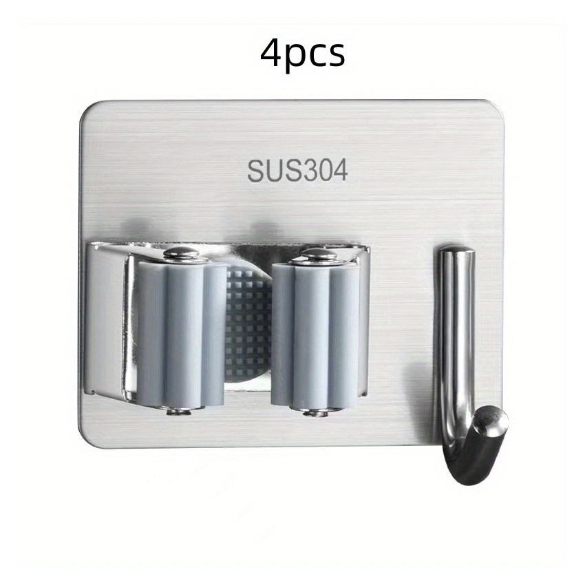 Organize Your Kitchen with this No-Drill SUS304 Stainless Steel Mop Broom Holder - Heavy Duty Wall Mount Hook Hanger Storage Rack for Home Garage Bathroom Cleaning Tools