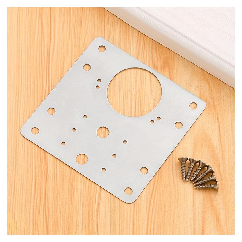 Stainless Steel Hinge Repair Plate Kit – 9x9cm Cabinet Door Fixing Bracket with 6 Screws – Easy Installation for Kitchen Cupboard, Drawer, and Furniture Repair