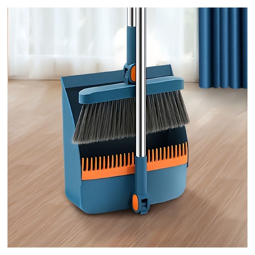 Household Broom and Dustpan Set with Long Handle – Rotatable Broom with Comb Teeth for Easy Floor Sweeping – Cleaning Supplies for Home, Kitchen, Room, Office