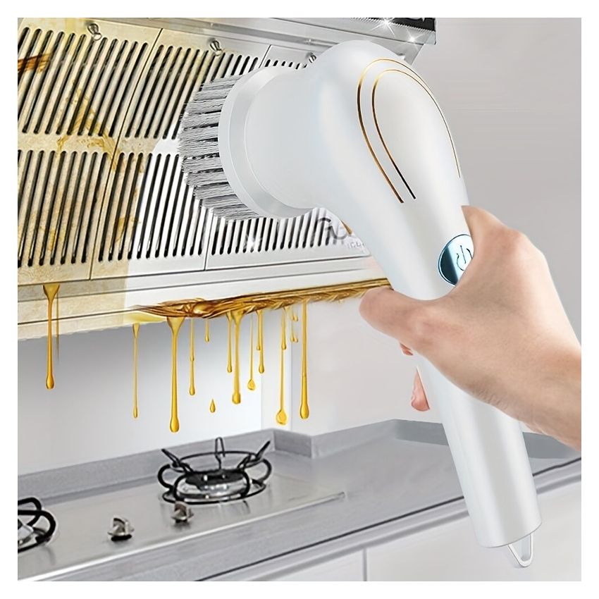 Cordless Electric Rotary Scrubber with 5 Replaceable Brush Heads – Handheld, USB Rechargeable Cleaning Tool for Bathroom, Kitchen, Tile & Floor