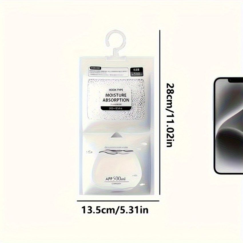 Hanging Moisture Absorbing Bags – 56.43oz Dehumidifier for Closet, Bedroom & Bathroom | No-Electric Humidity Absorber for Clothes & Wardrobe – Pack of 5 Large Desiccant Bags