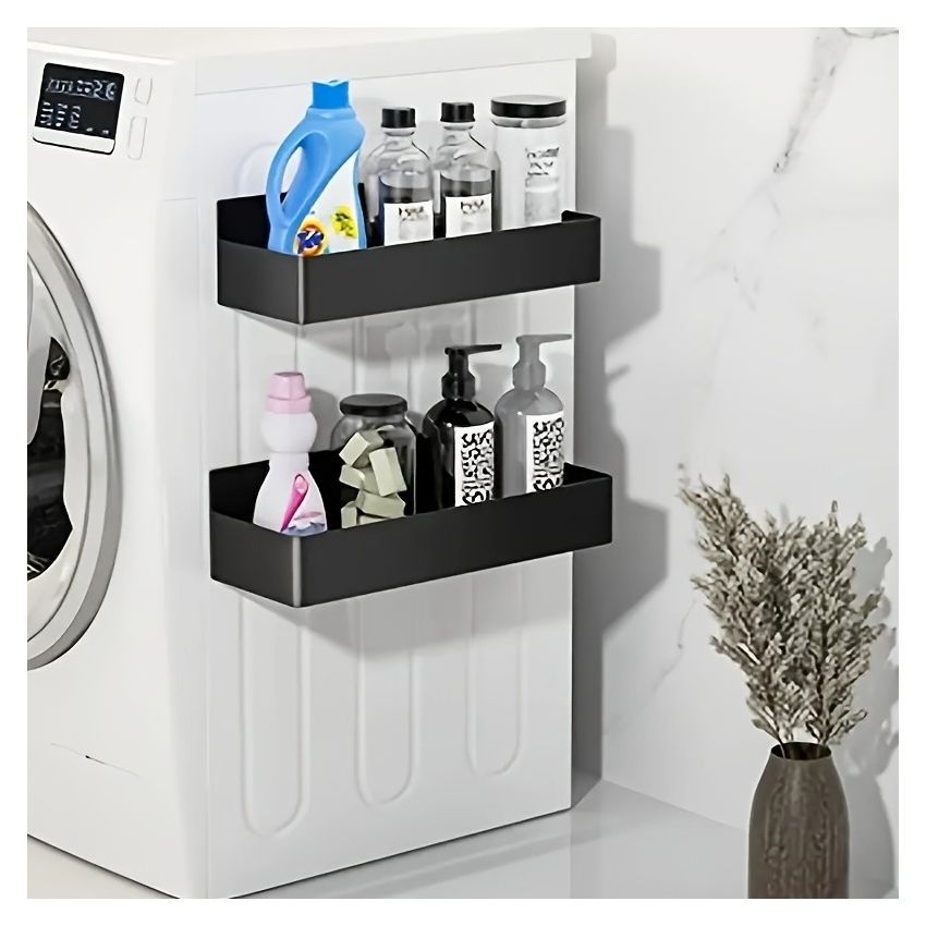 2-Pack Large Magnetic Plastic Storage Baskets – Space-Saving Kitchen Organizer for Fridge, Microwave, Washing Machine (No-Drill)