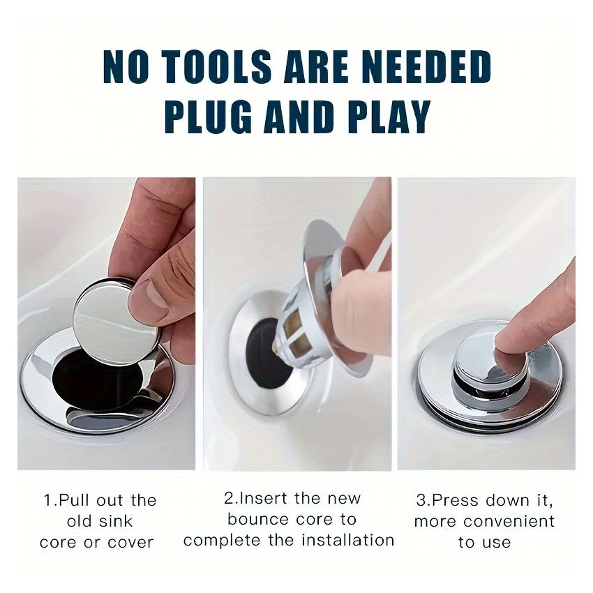 Universal Bathroom Sink Stopper – Anti-Odor Pop-Up Drain Plug with Hair Catcher, Fits 1.2–1.5 Inch Drains, Rust-Resistant Copper Core, Easy Install, Fast Drainage & Anti-Clog Design