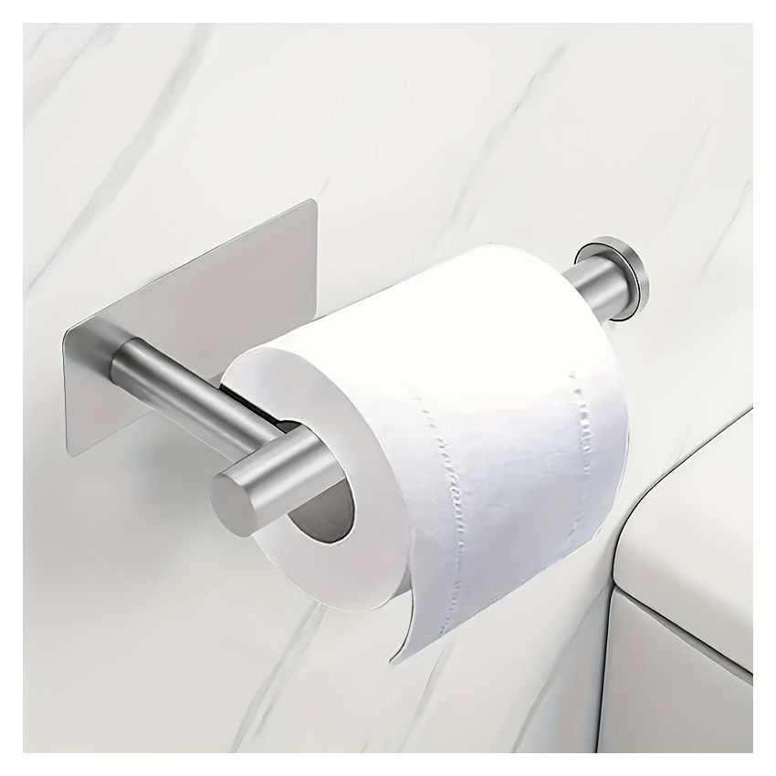 Self-Adhesive Toilet Paper Holder – Black Stainless Steel, Wall-Mounted Without Drilling, Rustproof Bathroom Tissue Holder for Toilet, Kitchen & Shower Towel Storage