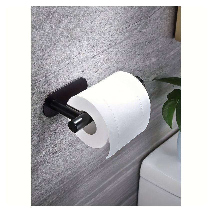 Self-Adhesive Toilet Paper Holder – Black Stainless Steel, Wall-Mounted Without Drilling, Rustproof Bathroom Tissue Holder for Toilet, Kitchen & Shower Towel Storage