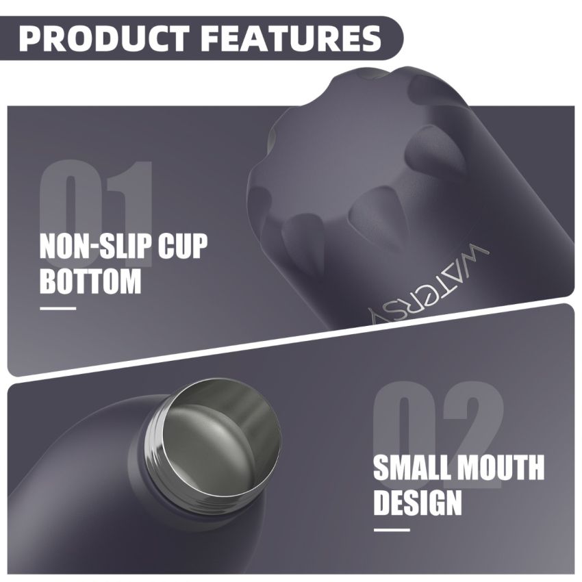 WATERSY 500ml Stainless Steel Water Bottle – Insulated Travel Flask, BPA-Free, Leak-Proof, Dishwasher Safe – Keeps Drinks Cold 24H & Hot 12H – Sports, Gym, Cycling, Outdoor