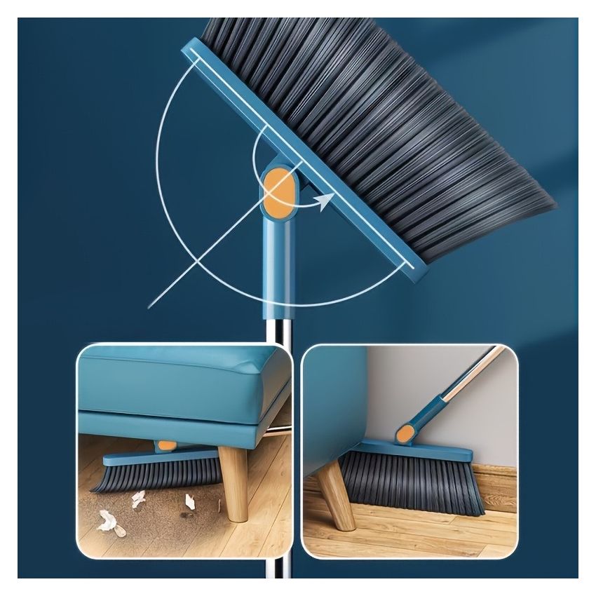 Household Broom and Dustpan Set with Long Handle – Rotatable Broom with Comb Teeth for Easy Floor Sweeping – Cleaning Supplies for Home, Kitchen, Room, Office
