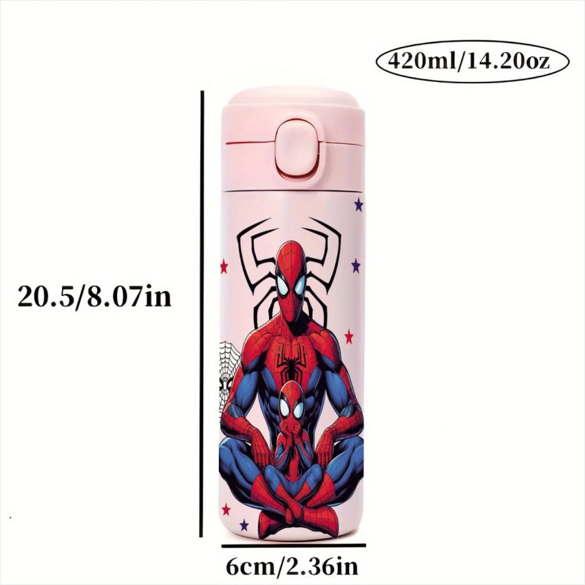 Marvel Spider-Man Stainless Steel Insulated Water Bottle 14.2oz – Leak-Proof Lock Lid, BPA-Free, Superhero Design for School, Office, Fitness & Outdoor – Durable Travel Flask for Men & Women