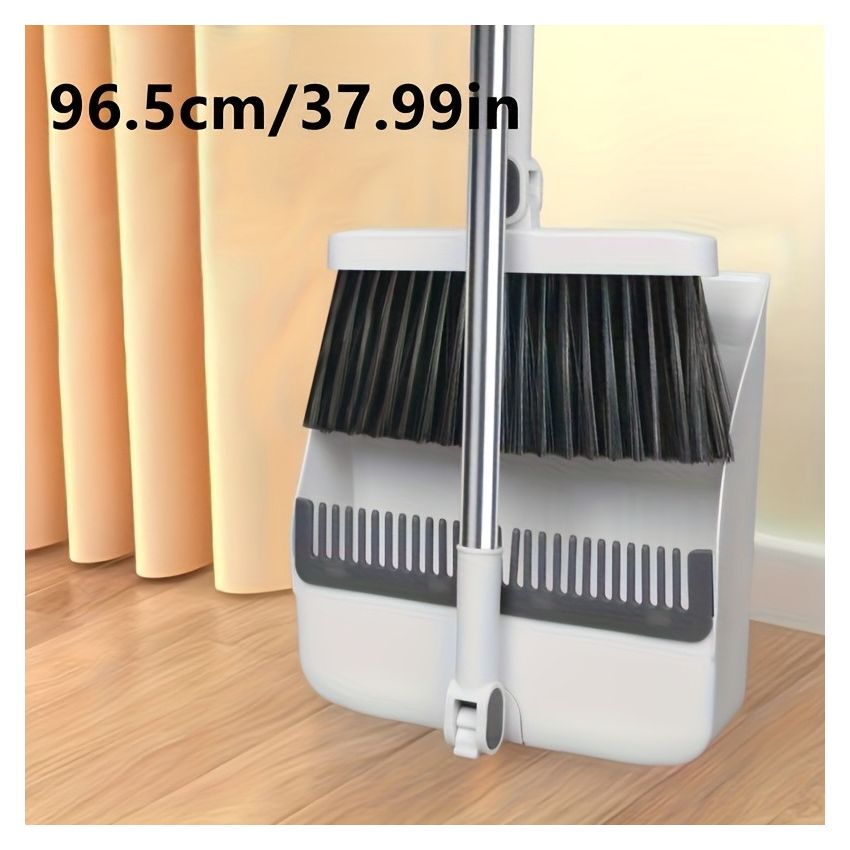 Household Broom and Dustpan Set with Long Handle – Rotatable Broom with Comb Teeth for Easy Floor Sweeping – Cleaning Supplies for Home, Kitchen, Room, Office
