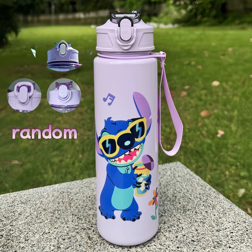 Disney KLM Cartoon Transparent Sports Water Bottle 800ML – Leakproof Pop-Up Lid, Lightweight Rectangle Bottle for Gym, Fitness, Running & Outdoor Hydration – Fun & Durable Gift