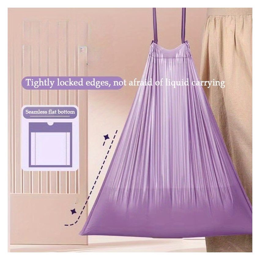 Roll of 100/50 Drawstring Purple Trash Bags – Heavy-Duty, Leak-Proof Garbage Bags for Kitchen, Bathroom, Bedroom & Living Room – Tear-Resistant Plastic Waste Bags for Home Use